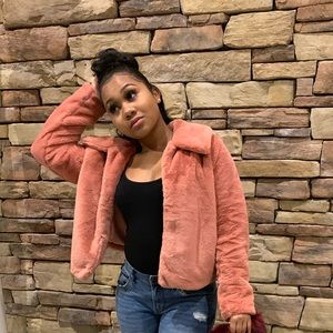 PINK FAUX FUR COAT. Size Medium. ONLY WORN ONCE